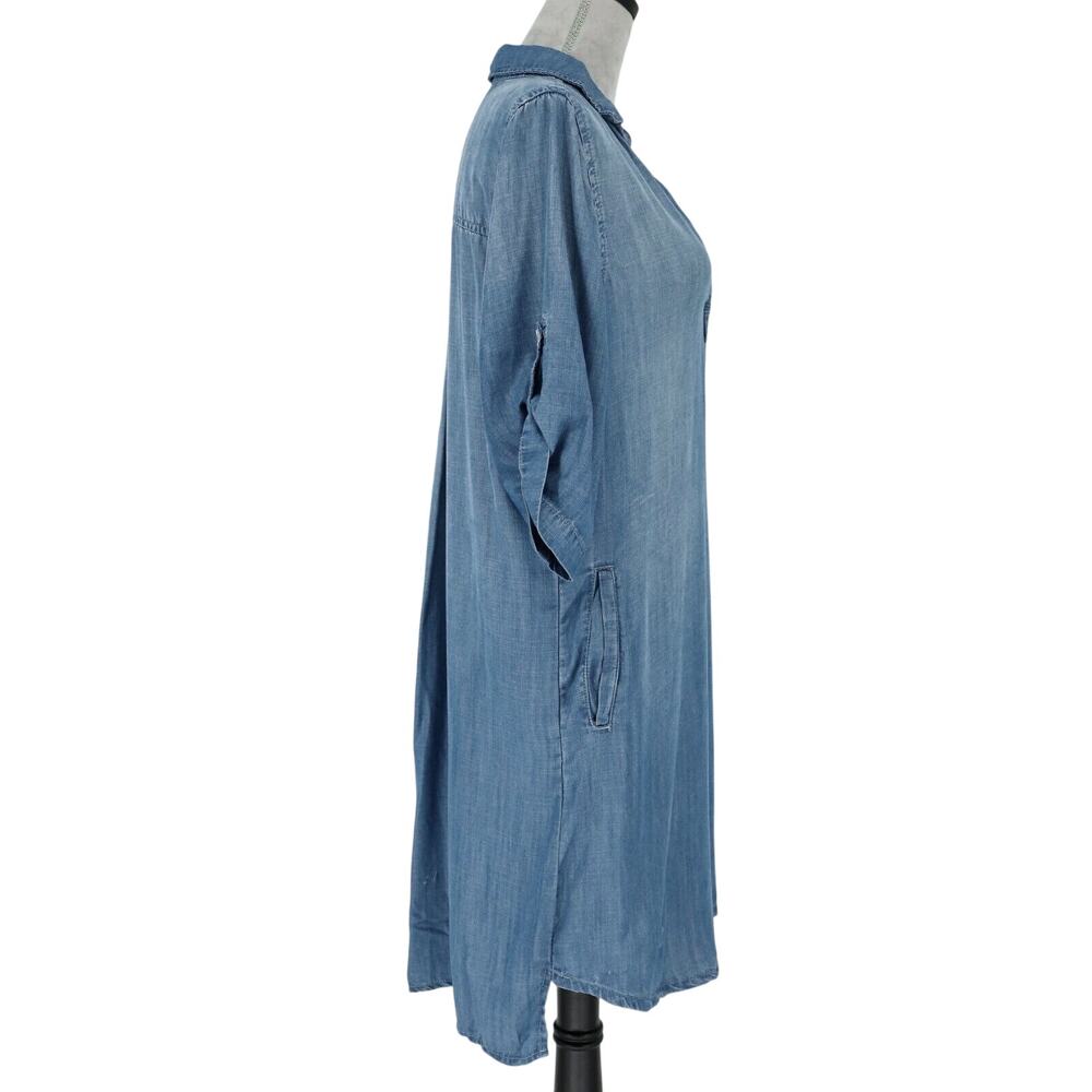 Philosophy Dress Womens Large Blue Chambray Roll Tab Sleeves Coastal Western - Picture 5 of 13